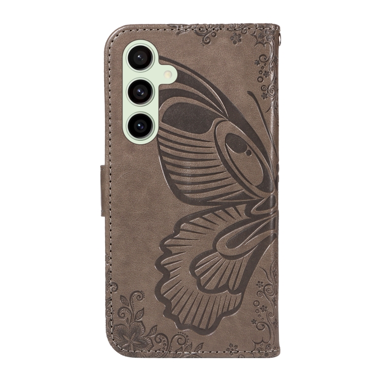 For Samsung Galaxy S24 FE 5G Swallowtail Butterfly Embossed Leather Phone Case(Grey) For Samsung Galaxy S24 FE 5G Swallowtail Butterfly Embossed Leather Phone Case(Grey)