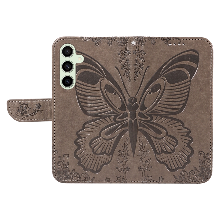 For Samsung Galaxy S24 FE 5G Swallowtail Butterfly Embossed Leather Phone Case(Grey) For Samsung Galaxy S24 FE 5G Swallowtail Butterfly Embossed Leather Phone Case(Grey)