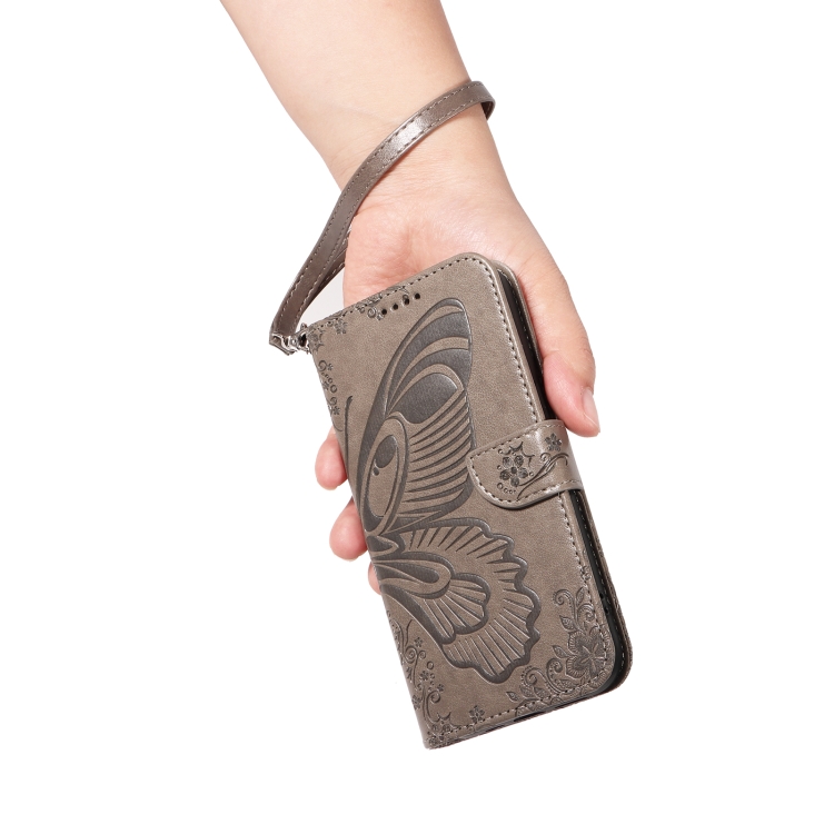 For Samsung Galaxy S24 FE 5G Swallowtail Butterfly Embossed Leather Phone Case(Grey) For Samsung Galaxy S24 FE 5G Swallowtail Butterfly Embossed Leather Phone Case(Grey)