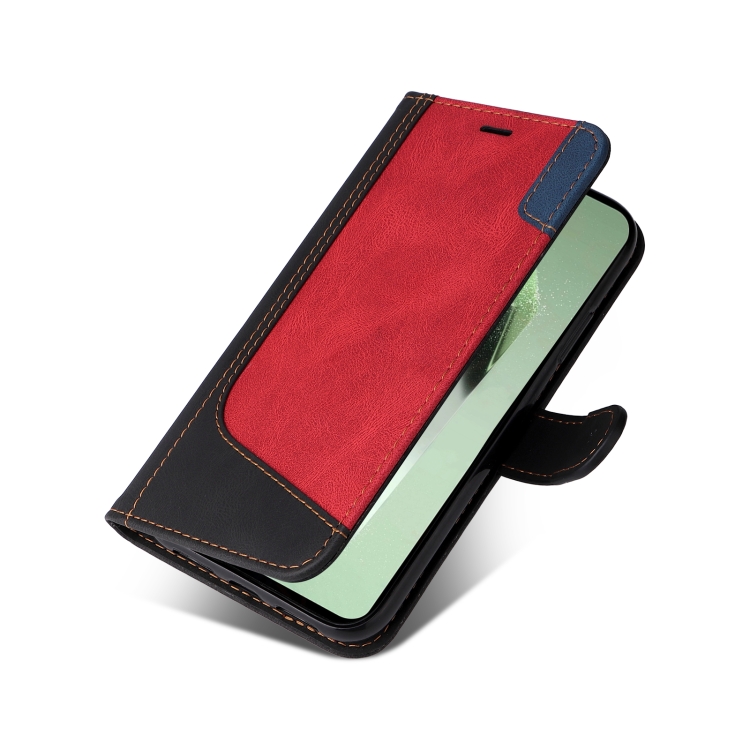 For Samsung Galaxy S24 FE 5G Three Color Splicing Leather Phone Case(Black) For Samsung Galaxy S24 FE 5G Three Color Splicing Leather Phone Case(Black)