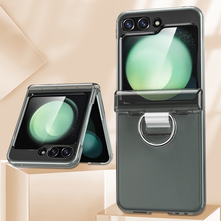 For Samsung Galaxy Z Flip6 5G TPU+PC Folding Center Shaft Phone Case with Ring(Transparent Black)