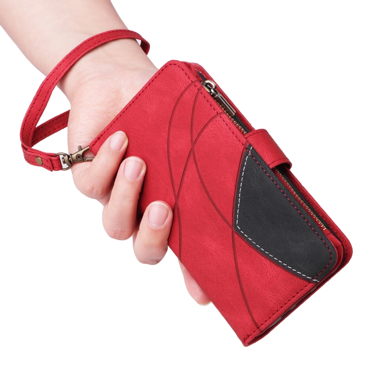 For iPhone 16 Pro Dual-color 9 Card Slots Zipper Wallet Leather Phone Case(Red) For iPhone 16 Pro Dual-color 9 Card Slots Zipper Wallet Leather Phone Case(Red)
