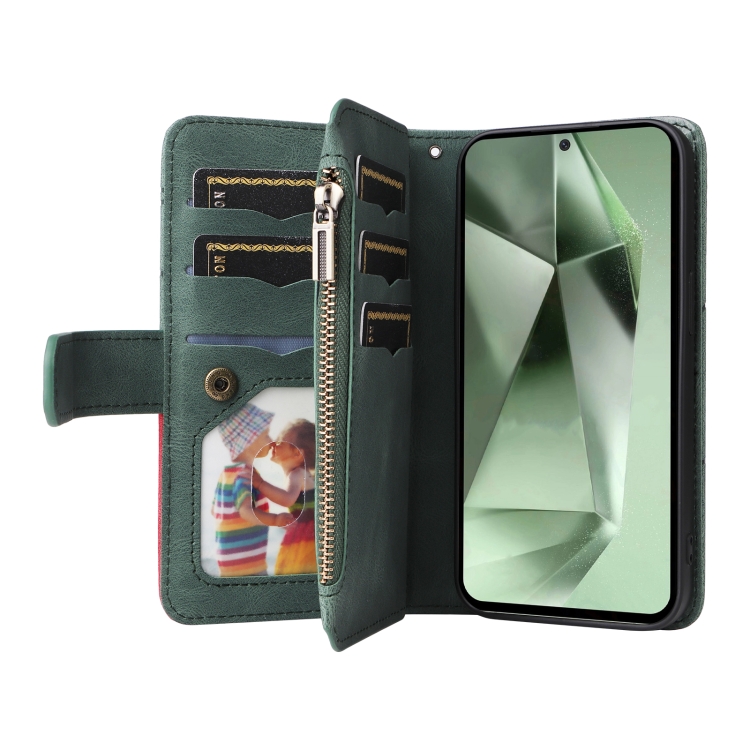 For Samsung Galaxy S24 FE 5G Dual-color 9 Card Slots Zipper Wallet Leather Phone Case(Green) For Samsung Galaxy S24 FE 5G Dual-color 9 Card Slots Zipper Wallet Leather Phone Case(Green)