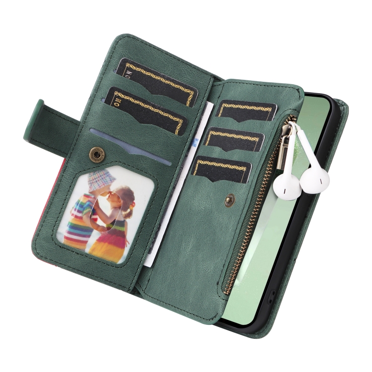 For Samsung Galaxy S24 FE 5G Dual-color 9 Card Slots Zipper Wallet Leather Phone Case(Green) For Samsung Galaxy S24 FE 5G Dual-color 9 Card Slots Zipper Wallet Leather Phone Case(Green)