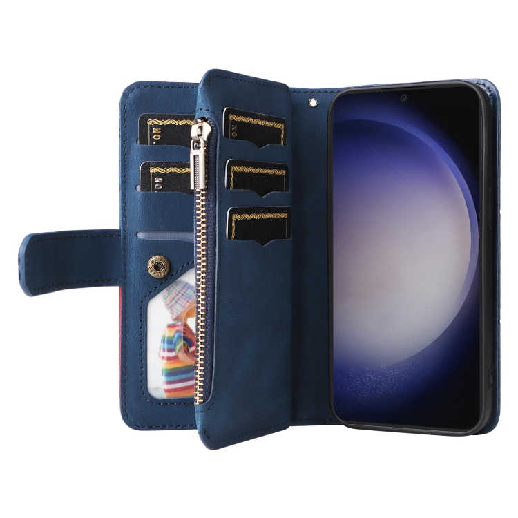 For Samsung Galaxy S25+ / S24+ 5G Dual-color 9 Card Slots Zipper Wallet Leather Phone Case(Blue) For Samsung Galaxy S25+ / S24+ 5G Dual-color 9 Card Slots Zipper Wallet Leather Phone Case(Blue)