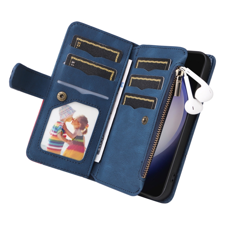 For Samsung Galaxy S25+ / S24+ 5G Dual-color 9 Card Slots Zipper Wallet Leather Phone Case(Blue) For Samsung Galaxy S25+ / S24+ 5G Dual-color 9 Card Slots Zipper Wallet Leather Phone Case(Blue)