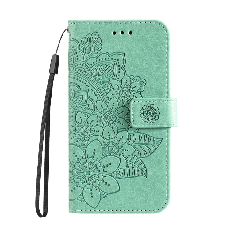For Samsung Galaxy S25+ 5G Seven-petal Flowers Embossing Leather Phone Case(Green) For Samsung Galaxy S25+ 5G Seven-petal Flowers Embossing Leather Phone Case(Green)