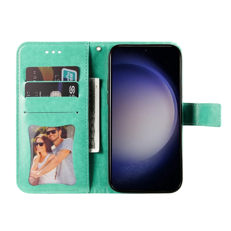 For Samsung Galaxy S25+ 5G Seven-petal Flowers Embossing Leather Phone Case(Green) For Samsung Galaxy S25+ 5G Seven-petal Flowers Embossing Leather Phone Case(Green)
