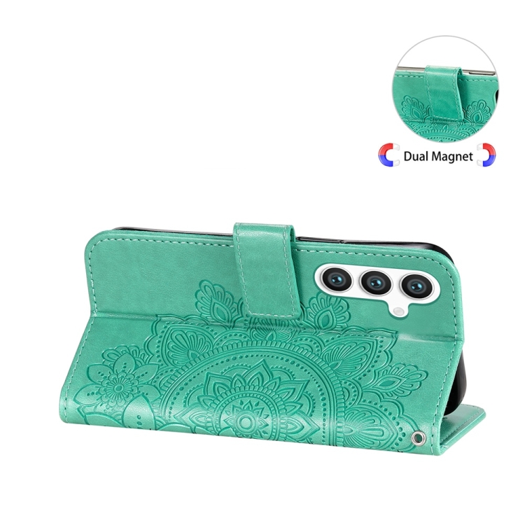 For Samsung Galaxy S25+ 5G Seven-petal Flowers Embossing Leather Phone Case(Green) For Samsung Galaxy S25+ 5G Seven-petal Flowers Embossing Leather Phone Case(Green)