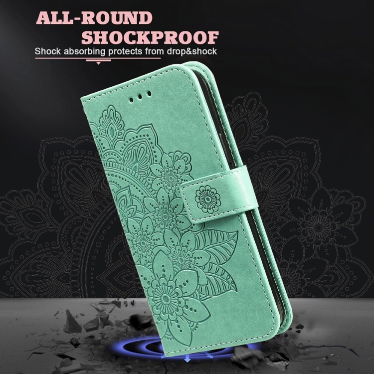 For Samsung Galaxy S25+ 5G Seven-petal Flowers Embossing Leather Phone Case(Green) For Samsung Galaxy S25+ 5G Seven-petal Flowers Embossing Leather Phone Case(Green)