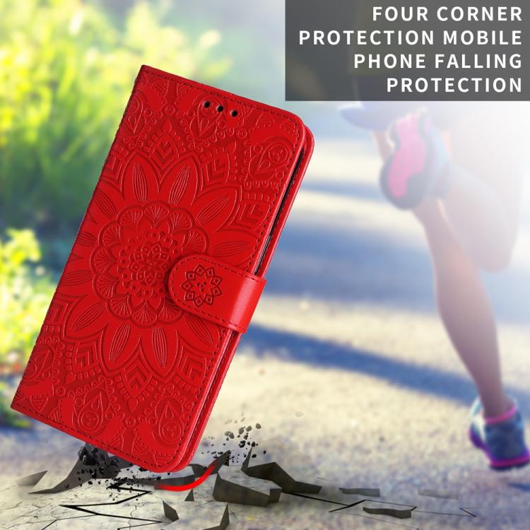 For Redmi 15C 4G 171.5mm / Xiaomi Poco C85 4G Embossed Sunflower Leather Phone Case(Red)