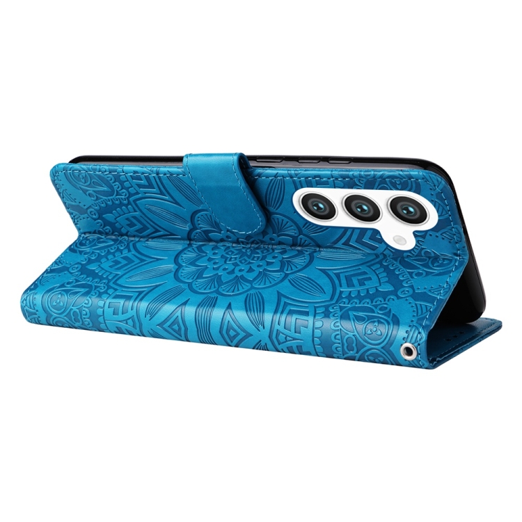 For Samsung Galaxy S25+ 5G Embossed Sunflower Leather Phone Case(Blue) For Samsung Galaxy S25+ 5G Embossed Sunflower Leather Phone Case(Blue)