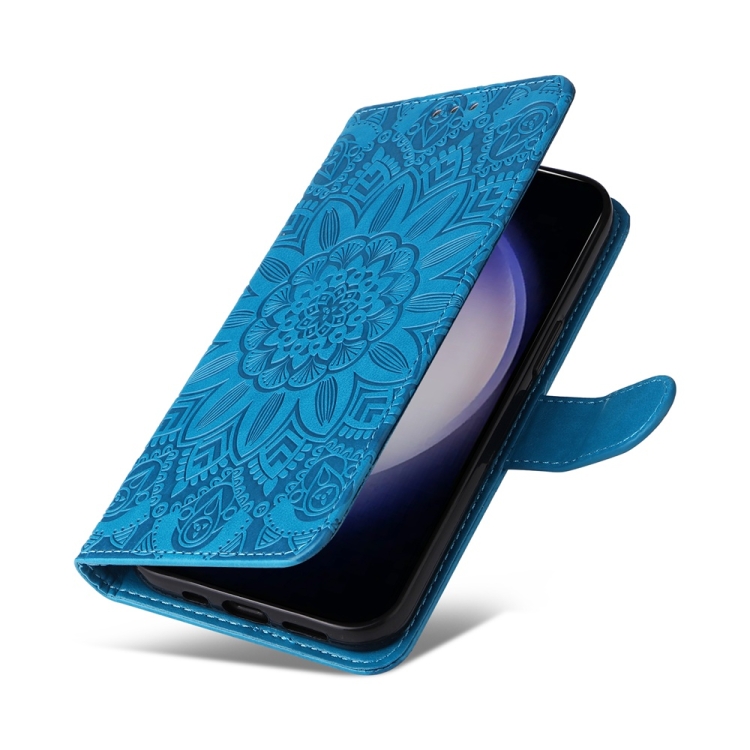 For Samsung Galaxy S25+ 5G Embossed Sunflower Leather Phone Case(Blue) For Samsung Galaxy S25+ 5G Embossed Sunflower Leather Phone Case(Blue)