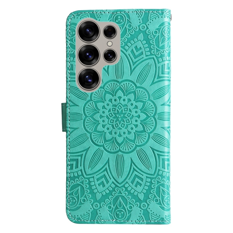For Samsung Galaxy S25 Ultra 5G Embossed Sunflower Leather Phone Case(Green) For Samsung Galaxy S25 Ultra 5G Embossed Sunflower Leather Phone Case(Green)