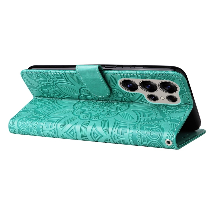 For Samsung Galaxy S25 Ultra 5G Embossed Sunflower Leather Phone Case(Green) For Samsung Galaxy S25 Ultra 5G Embossed Sunflower Leather Phone Case(Green)