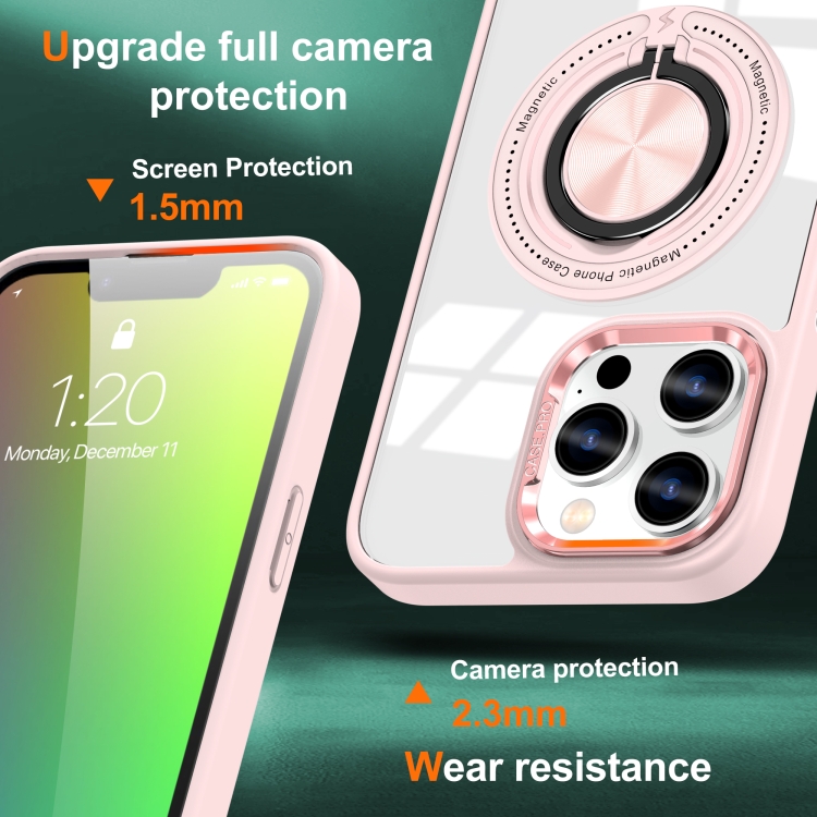 For iPhone 16 Pro Max Magnetic Rotating Ring Holder Phone Case(Pink) For iPhone 16 Pro Max Magnetic Rotating Ring Holder Phone Case(Pink)