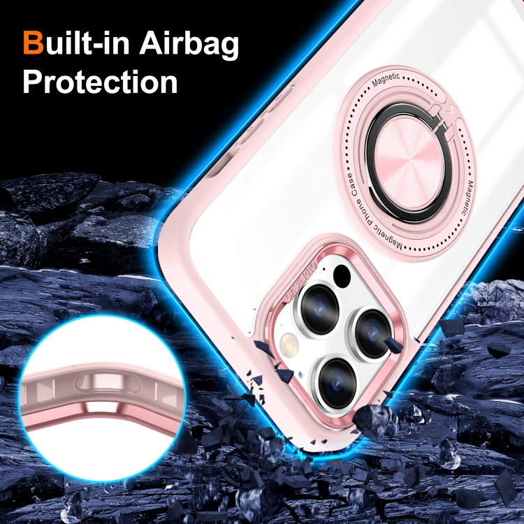 For iPhone 16 Pro Max Magnetic Rotating Ring Holder Phone Case(Pink) For iPhone 16 Pro Max Magnetic Rotating Ring Holder Phone Case(Pink)