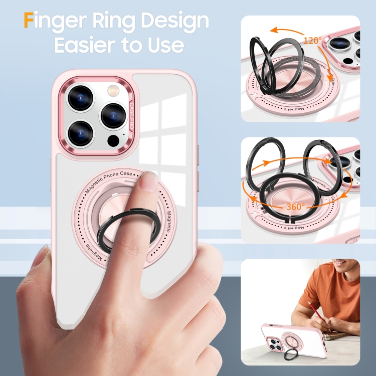 For iPhone 16 Pro Max Magnetic Rotating Ring Holder Phone Case(Pink) For iPhone 16 Pro Max Magnetic Rotating Ring Holder Phone Case(Pink)