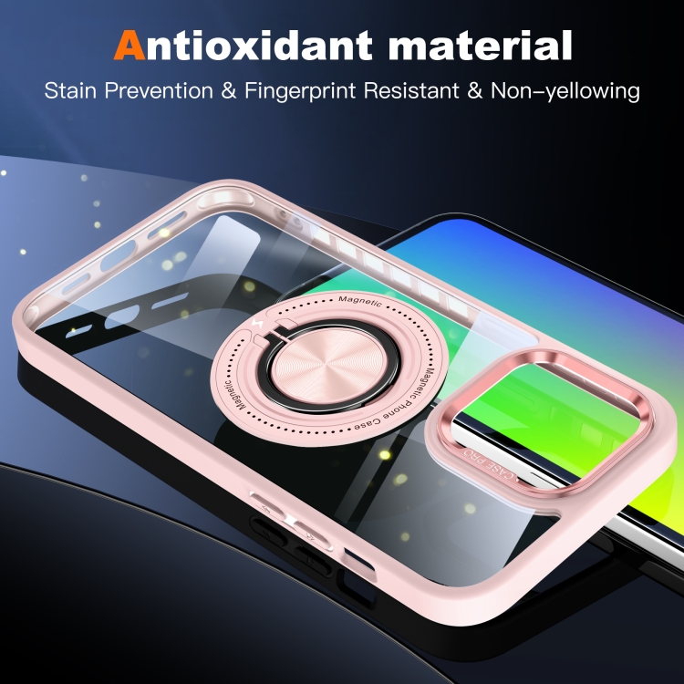For iPhone 16 Pro Max Magnetic Rotating Ring Holder Phone Case(Pink) For iPhone 16 Pro Max Magnetic Rotating Ring Holder Phone Case(Pink)