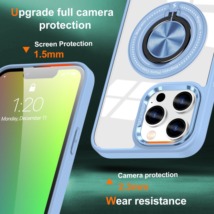 For iPhone 15 Pro Magnetic Rotating Ring Holder Phone Case(Light Blue) For iPhone 15 Pro Magnetic Rotating Ring Holder Phone Case(Light Blue)