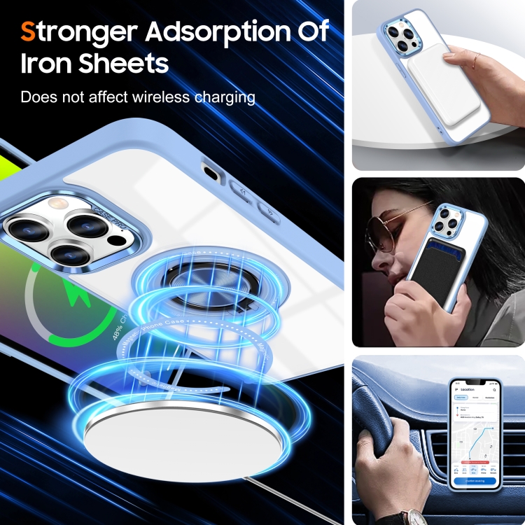 For iPhone 15 Pro Magnetic Rotating Ring Holder Phone Case(Light Blue) For iPhone 15 Pro Magnetic Rotating Ring Holder Phone Case(Light Blue)