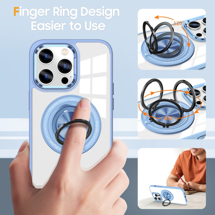 For iPhone 15 Pro Magnetic Rotating Ring Holder Phone Case(Light Blue) For iPhone 15 Pro Magnetic Rotating Ring Holder Phone Case(Light Blue)