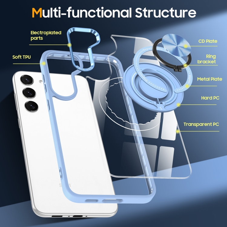 For Samsung Galaxy S23 5G Magnetic Rotating Ring Holder Phone Case(Light Blue) For Samsung Galaxy S23 5G Magnetic Rotating Ring Holder Phone Case(Light Blue)