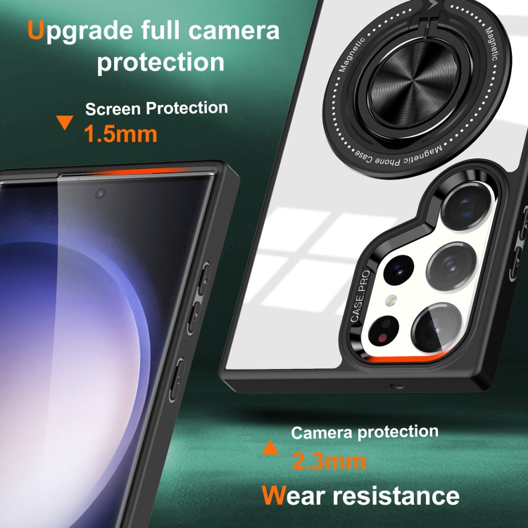 For Samsung Galaxy S23 Ultra 5G Magnetic Rotating Ring Holder Phone Case(Black)