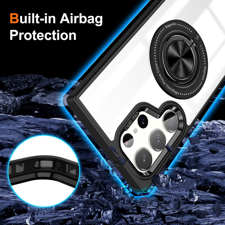 For Samsung Galaxy S23 Ultra 5G Magnetic Rotating Ring Holder Phone Case(Black)