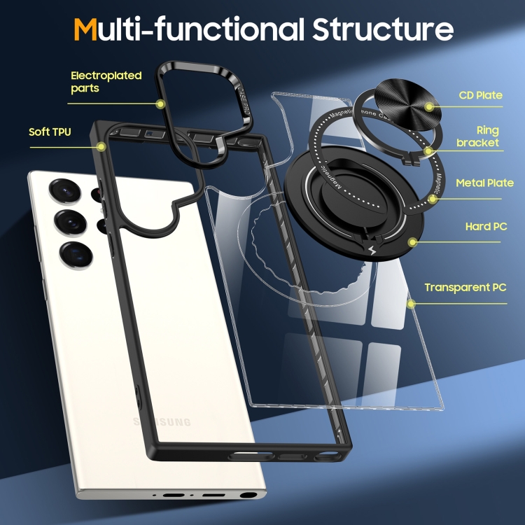 For Samsung Galaxy S23 Ultra 5G Magnetic Rotating Ring Holder Phone Case(Black)