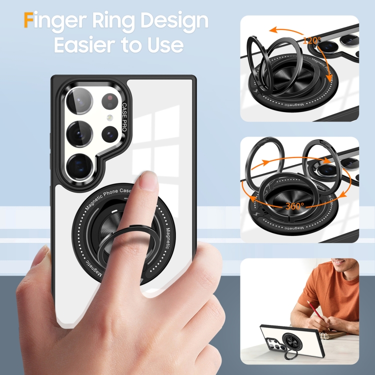 For Samsung Galaxy S23 Ultra 5G Magnetic Rotating Ring Holder Phone Case(Black)