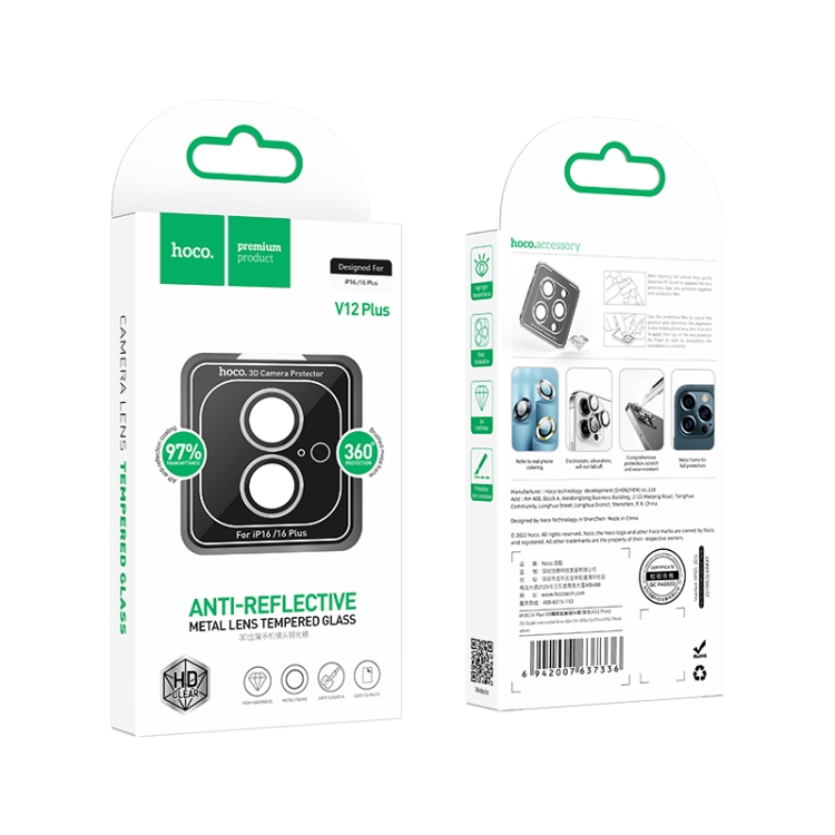 For iPhone 16 / 16 Plus hoco V12 Plus 3D Eagle Eye Metal Lens Protective Film(Black) For iPhone 16 / 16 Plus hoco V12 Plus 3D Eagle Eye Metal Lens Protective Film(Black)