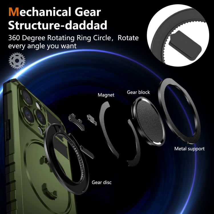 For iPhone 15 Pro Rotating Magnetic Holder Phone Case(Dark Green) For iPhone 15 Pro Rotating Magnetic Holder Phone Case(Dark Green)