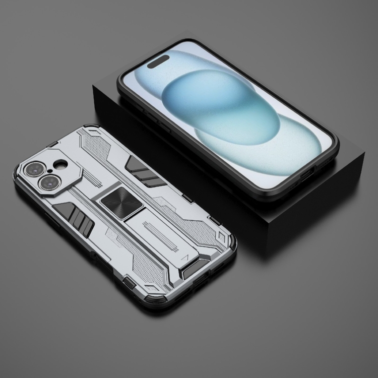 For iPhone 16 Plus Supersonic PC + TPU Holder Phone Case(White) For iPhone 16 Plus Supersonic PC + TPU Holder Phone Case(White)