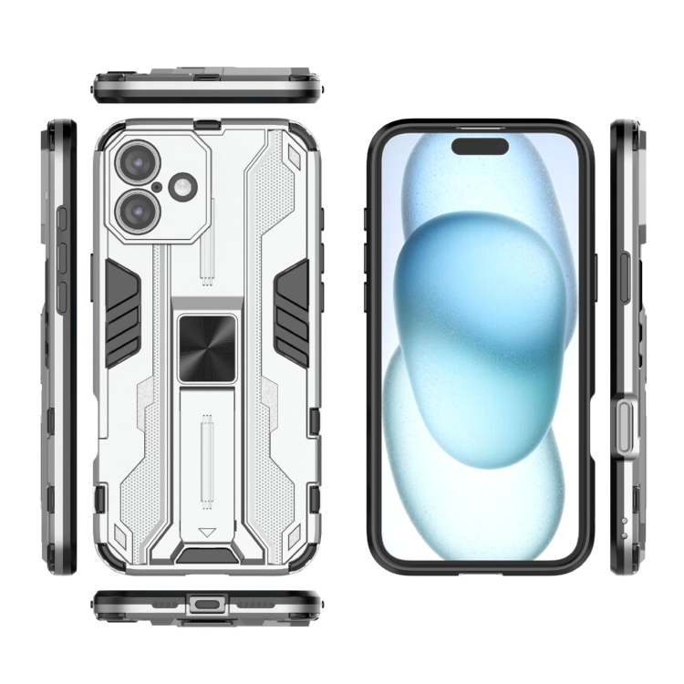 For iPhone 16 Plus Supersonic PC + TPU Holder Phone Case(White) For iPhone 16 Plus Supersonic PC + TPU Holder Phone Case(White)