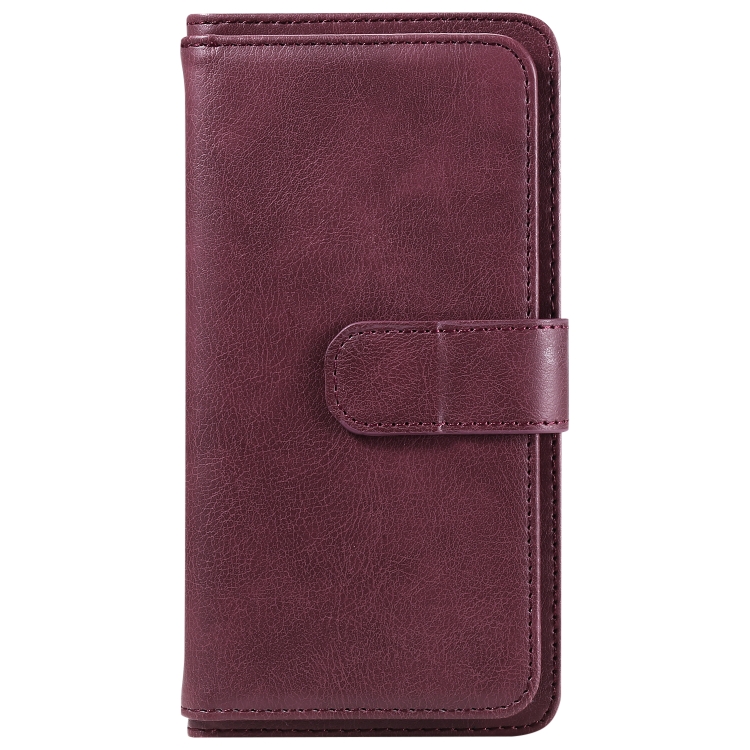 For iPhone 16 Multi-Function Wallet 10 Card Slots Leather Phone Case(Claret) For iPhone 16 Multi-Function Wallet 10 Card Slots Leather Phone Case(Claret)