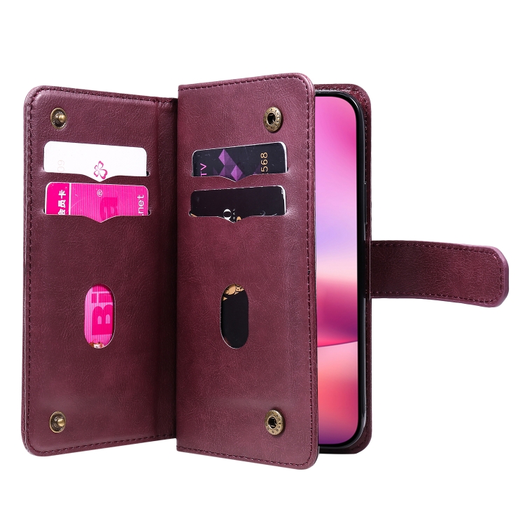 For iPhone 16 Multi-Function Wallet 10 Card Slots Leather Phone Case(Claret) For iPhone 16 Multi-Function Wallet 10 Card Slots Leather Phone Case(Claret)