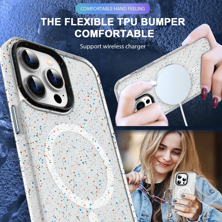 For iPhone 15 Pro Colorful Ink-splash Magsafe PC Hybrid TPU Phone Case(White) For iPhone 15 Pro Colorful Ink-splash Magsafe PC Hybrid TPU Phone Case(White)
