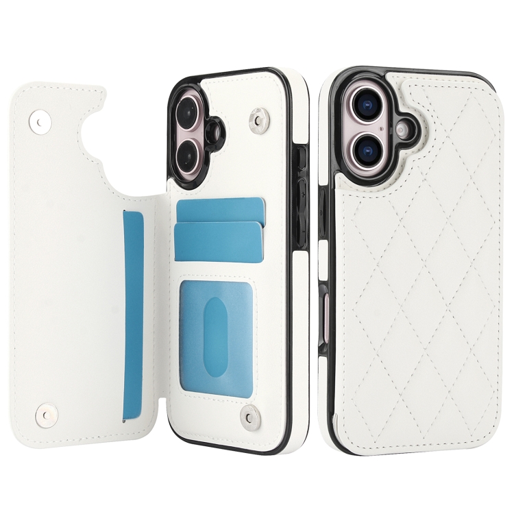For iPhone 16 Plus Double Buckle Rhombic PU Leather Phone Case(White) For iPhone 16 Plus Double Buckle Rhombic PU Leather Phone Case(White)