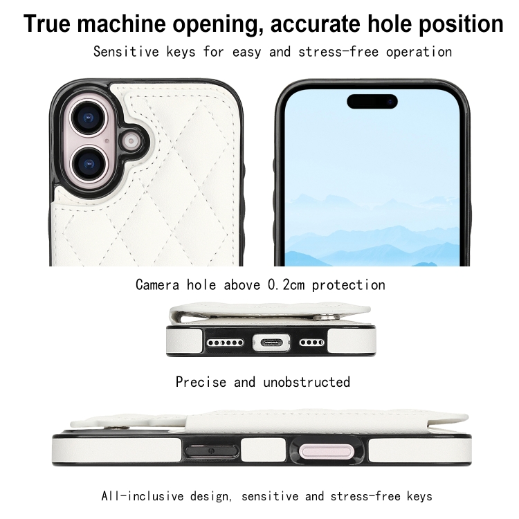 For iPhone 16 Plus Double Buckle Rhombic PU Leather Phone Case(White) For iPhone 16 Plus Double Buckle Rhombic PU Leather Phone Case(White)