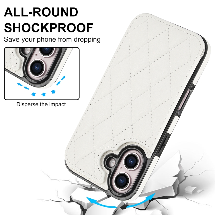 For iPhone 16 Plus Double Buckle Rhombic PU Leather Phone Case(White) For iPhone 16 Plus Double Buckle Rhombic PU Leather Phone Case(White)