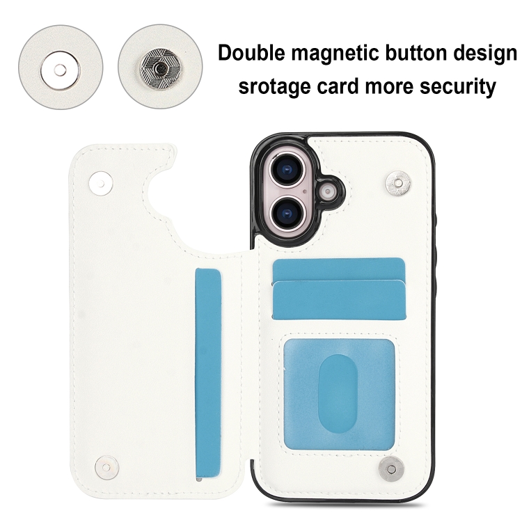 For iPhone 16 Plus Double Buckle Rhombic PU Leather Phone Case(White) For iPhone 16 Plus Double Buckle Rhombic PU Leather Phone Case(White)