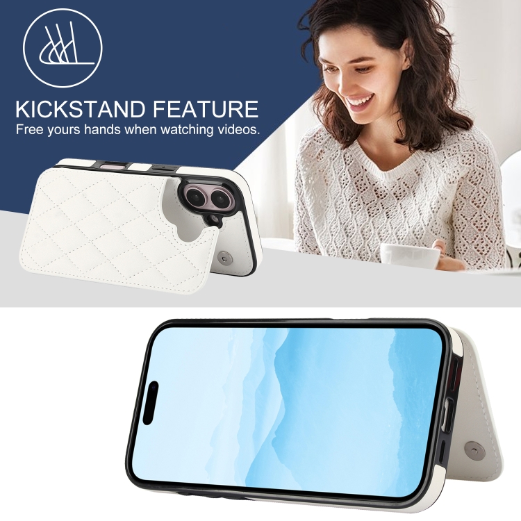For iPhone 16 Plus Double Buckle Rhombic PU Leather Phone Case(White) For iPhone 16 Plus Double Buckle Rhombic PU Leather Phone Case(White)