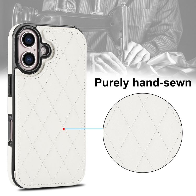 For iPhone 16 Plus Double Buckle Rhombic PU Leather Phone Case(White) For iPhone 16 Plus Double Buckle Rhombic PU Leather Phone Case(White)