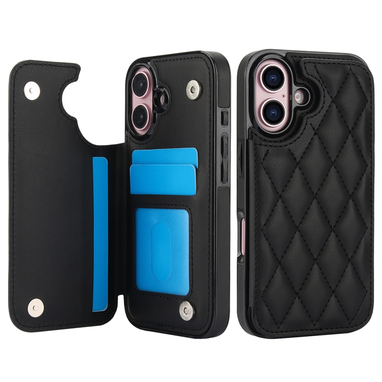 For iPhone 16 Double Buckle Rhombic PU Leather Phone Case(Black) For iPhone 16 Double Buckle Rhombic PU Leather Phone Case(Black)
