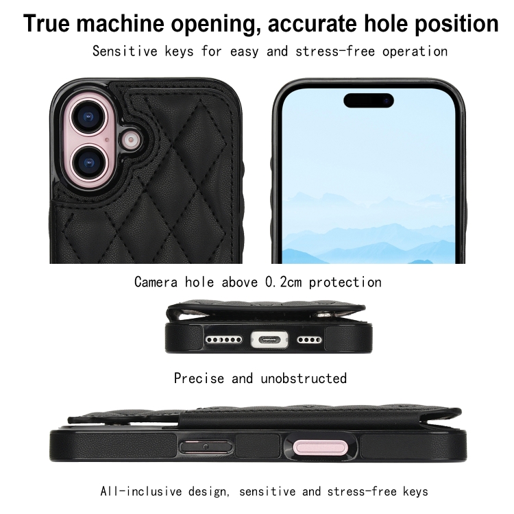 For iPhone 16 Double Buckle Rhombic PU Leather Phone Case(Black) For iPhone 16 Double Buckle Rhombic PU Leather Phone Case(Black)