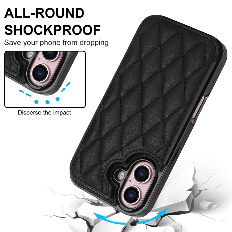 For iPhone 16 Double Buckle Rhombic PU Leather Phone Case(Black) For iPhone 16 Double Buckle Rhombic PU Leather Phone Case(Black)