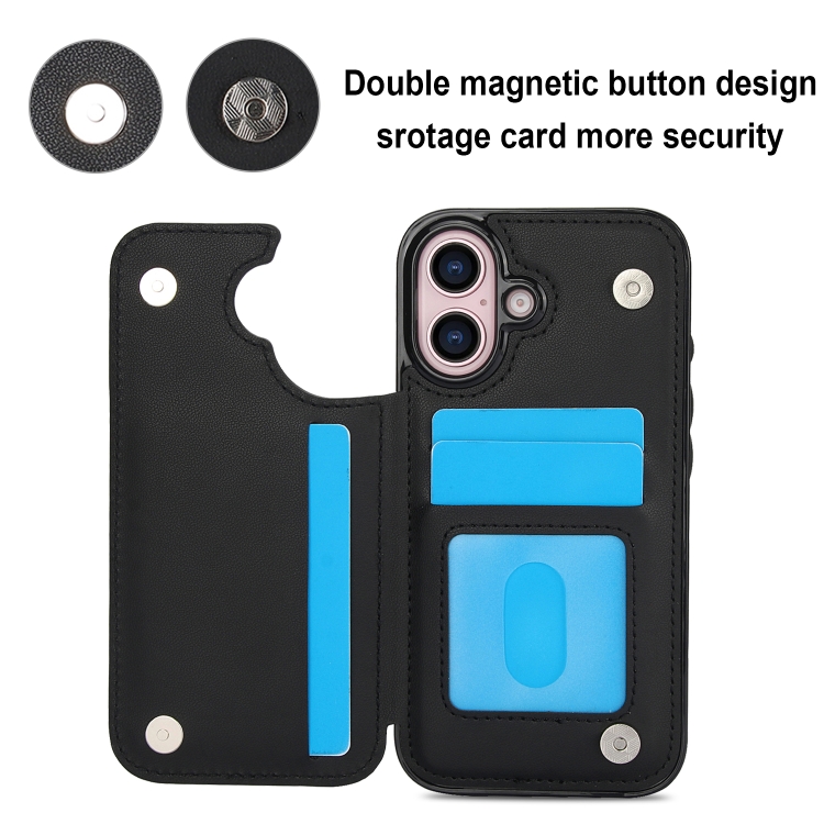 For iPhone 16 Double Buckle Rhombic PU Leather Phone Case(Black) For iPhone 16 Double Buckle Rhombic PU Leather Phone Case(Black)