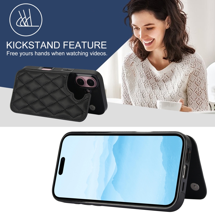 For iPhone 16 Double Buckle Rhombic PU Leather Phone Case(Black) For iPhone 16 Double Buckle Rhombic PU Leather Phone Case(Black)