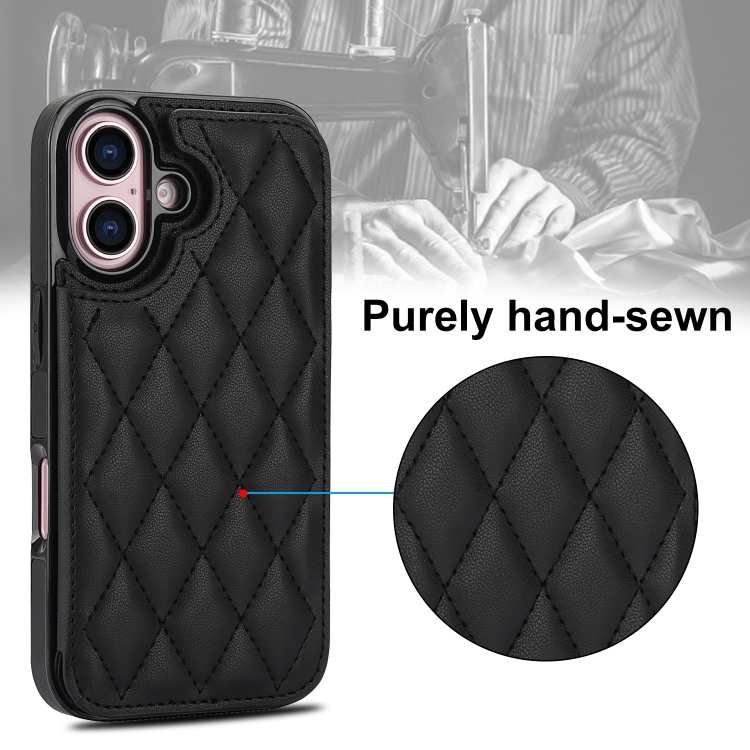 For iPhone 16 Double Buckle Rhombic PU Leather Phone Case(Black) For iPhone 16 Double Buckle Rhombic PU Leather Phone Case(Black)